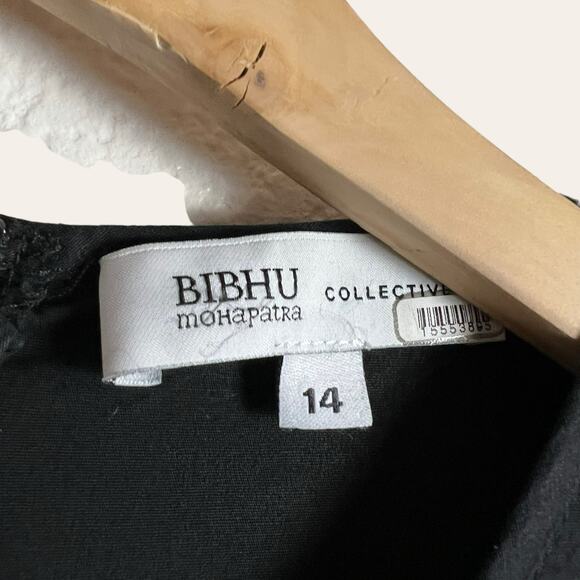 Bibhu Mohapatra Collective Black Cutout Fringe Asymmetric Midi Dress Size 14 - Picture 9 of 16